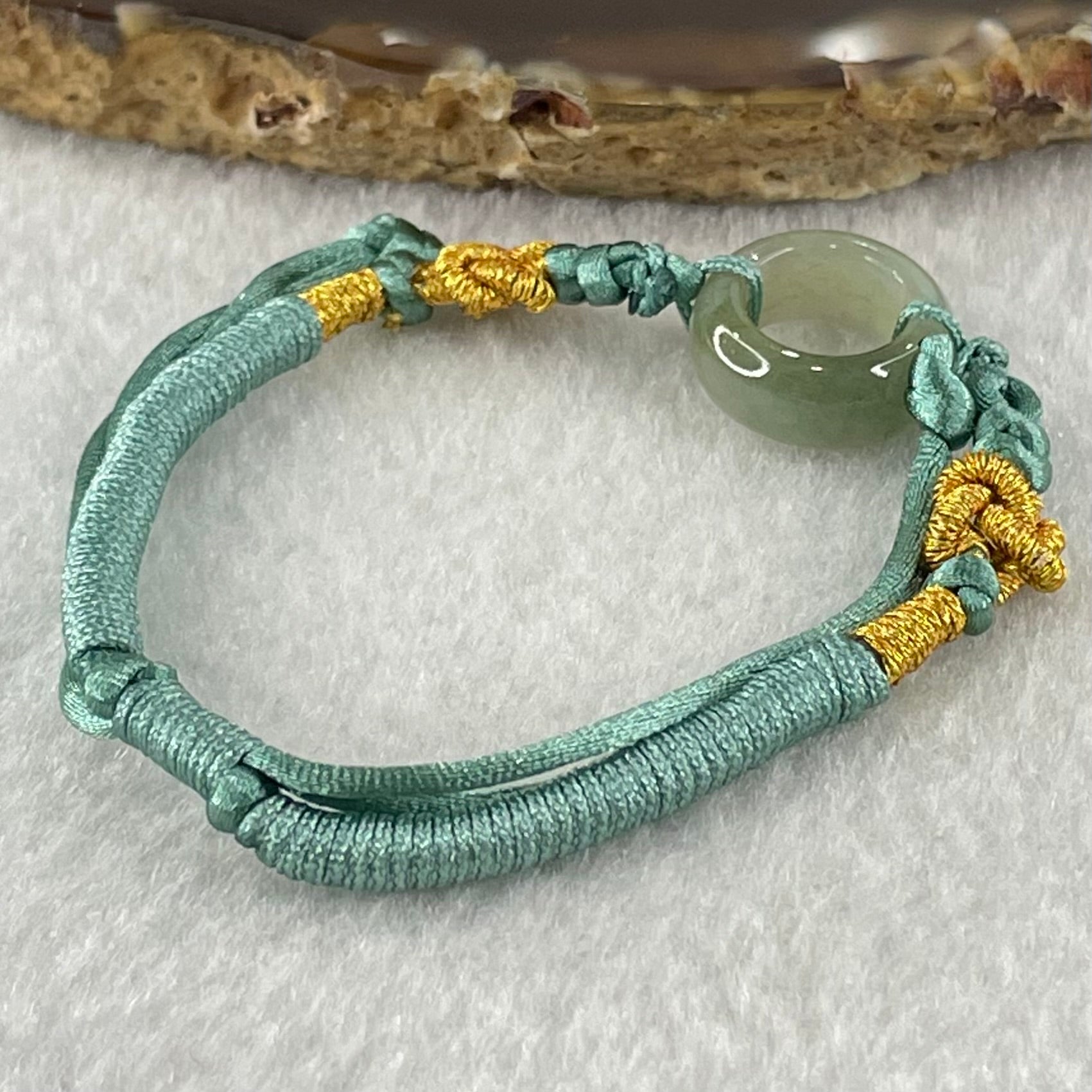 Type A Blueish Green Jadeite Ping An Kou String Bracelet 2.96g 15.1 by 6.1mm - Huangs Jadeite and Jewelry Pte Ltd