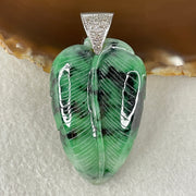 Antique Natural Type A Translucent Light Green with Old Mine Spicy Green and Dark Green Piao Hua Jadeite Leaf and Cabbage approx. 53.57 by 34.67 by 12.26mm in S925 Silver and Natural Diamonds Pendant 58.51g (152.22cts) BIG Cert. B010995 - Huangs Jadeite and Jewelry Pte Ltd
