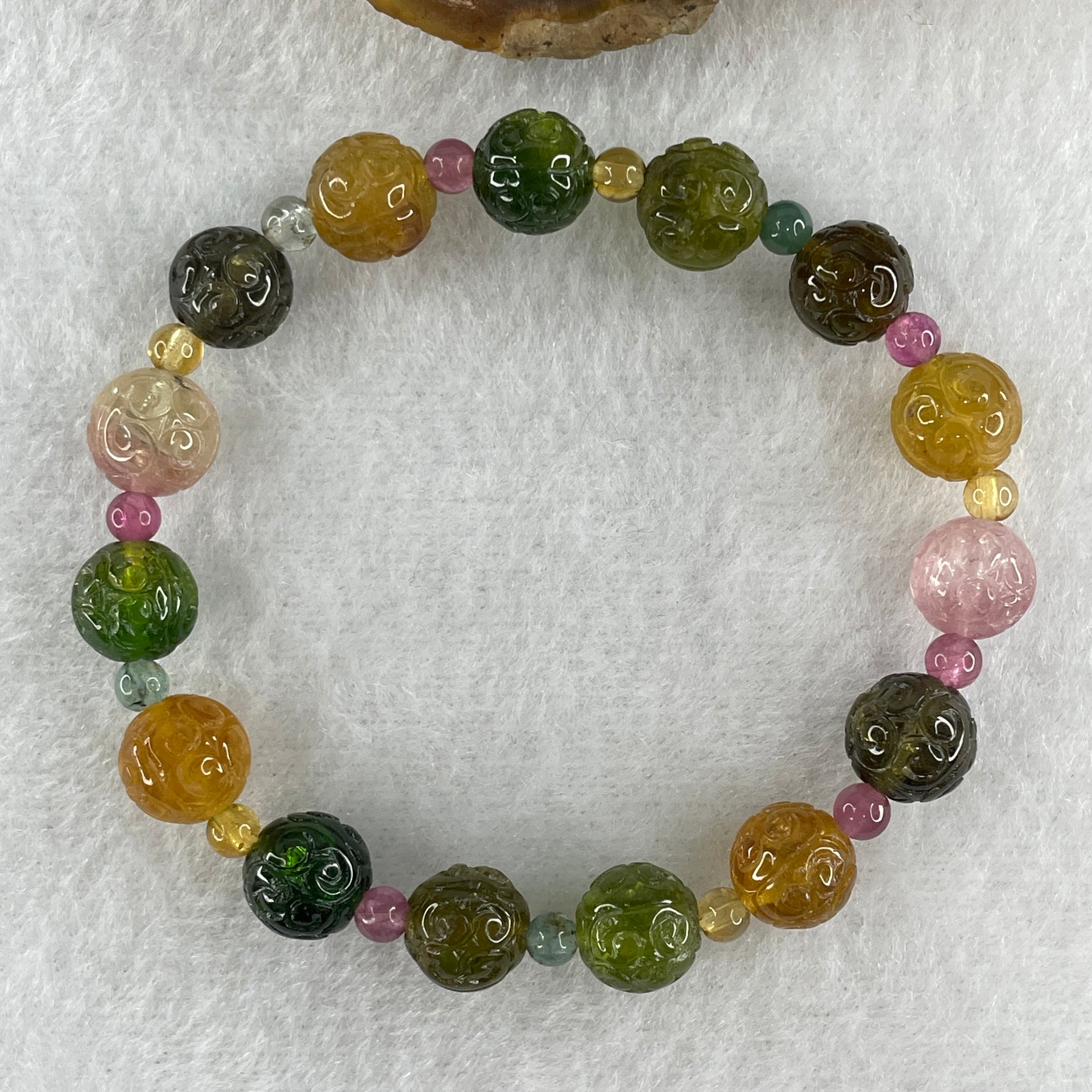 Good Grade Natural Tourmaline Crystal Beads Bracelet 15.43g 14cm 8.7mm 15Beads - Huangs Jadeite and Jewelry Pte Ltd