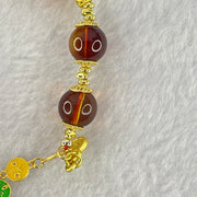 Natural Purple Honey Amber Beads in S925 Gold Color Bracelet 天然紫蜜琥珀手链10.66g 13.8mm 1 Bead 9.8mm 7 Beads - Huangs Jadeite and Jewelry Pte Ltd