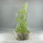 Natural Icy Green Serpentine 6 Cranes with Bamboo Shoots on Shan Shui with White Stone Stand Display 3,171.9g 270.0 by 102.0 by 236.0mm - Huangs Jadeite and Jewelry Pte Ltd