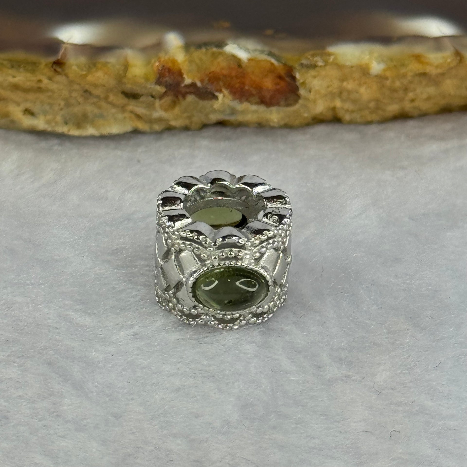 Natural Czech Republic Moldavite Meteorite Crystal in S925 Sliver Bracelet Charm 2.43g 15.1 by 11.9 by 9.4 / 6.7 by 3.8 by 2.0mm - Huangs Jadeite and Jewelry Pte Ltd