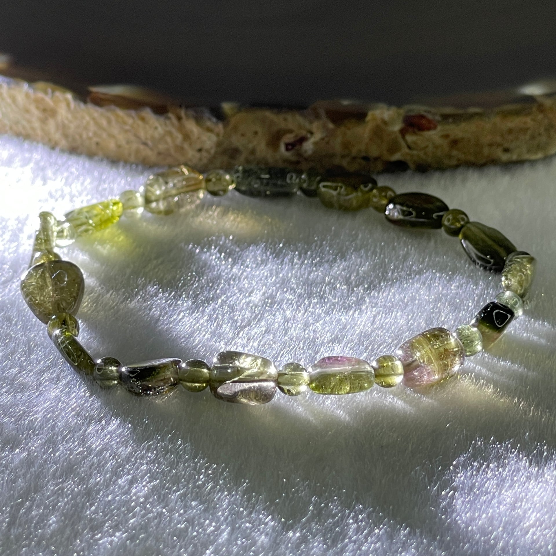 Good Grade Natural Green Tourmaline Crystal Barrel Bracelet 7.15g 16cm 8.0mm 15Beads - Huangs Jadeite and Jewelry Pte Ltd