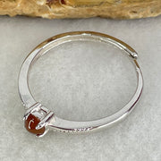 Type A Red Cabochon Jadeite in S925 Sliver Ring (Adjustable Size) 1.10g 3.4 by 2.0mm - Huangs Jadeite and Jewelry Pte Ltd