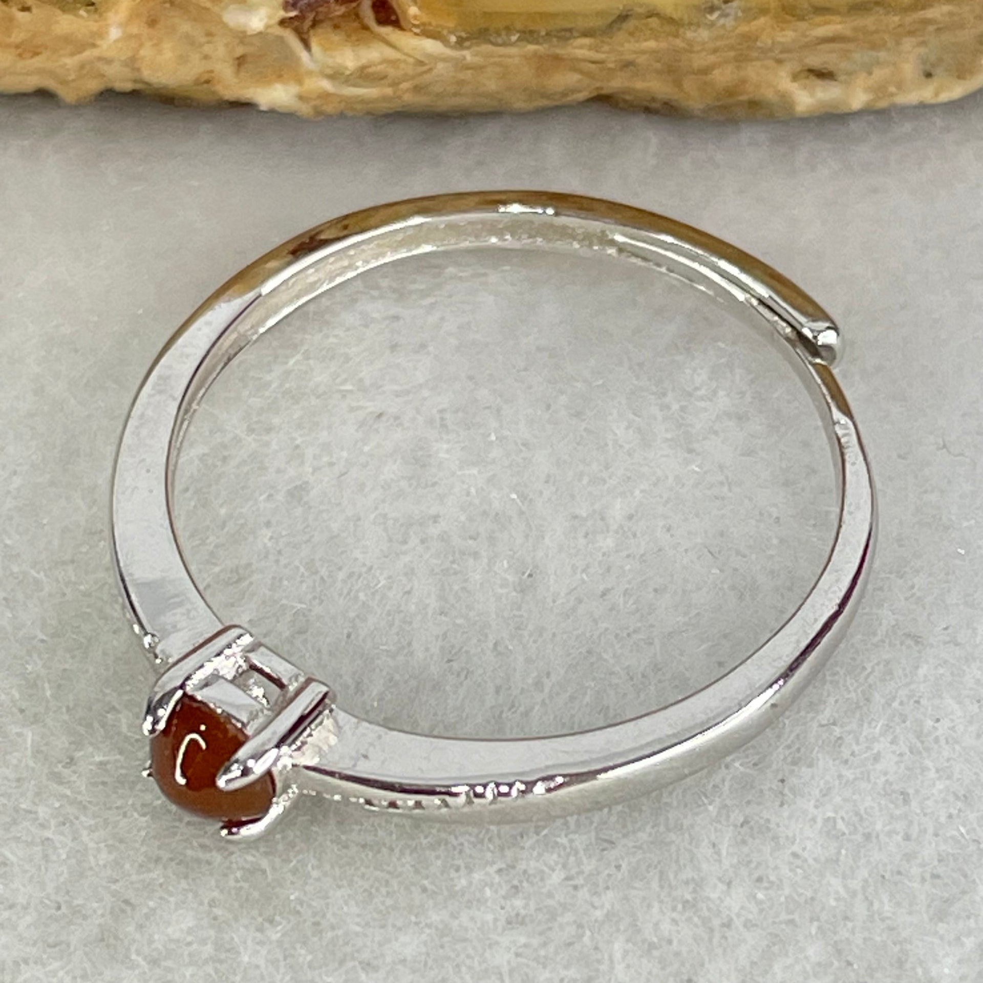 Type A Red Cabochon Jadeite in S925 Sliver Ring (Adjustable Size) 1.10g 3.4 by 2.0mm - Huangs Jadeite and Jewelry Pte Ltd