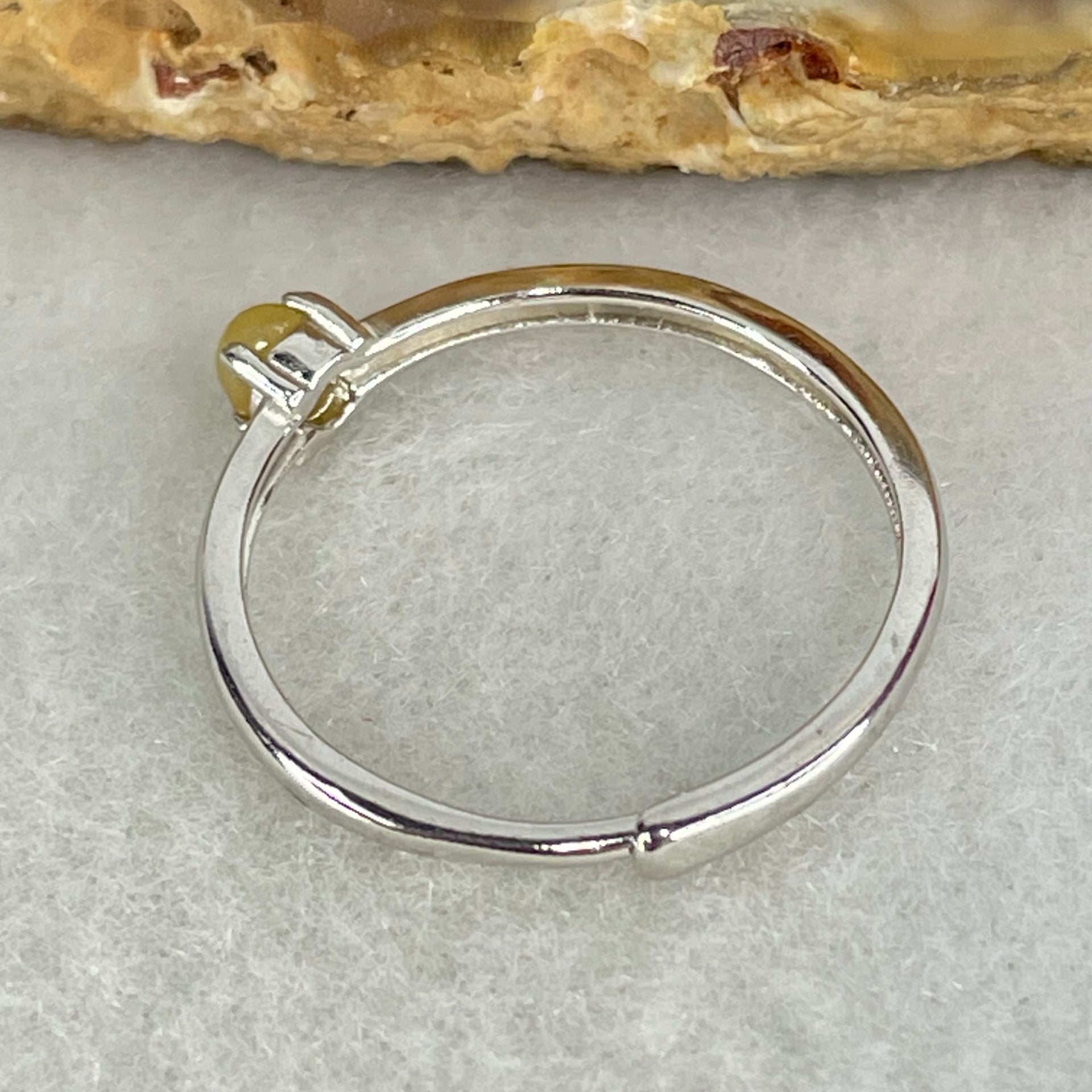 Type A Brown Cabochon Jadeite in S925 Sliver Ring (Adjustable Size) 0.87g 3.3 by 2.5mm - Huangs Jadeite and Jewelry Pte Ltd