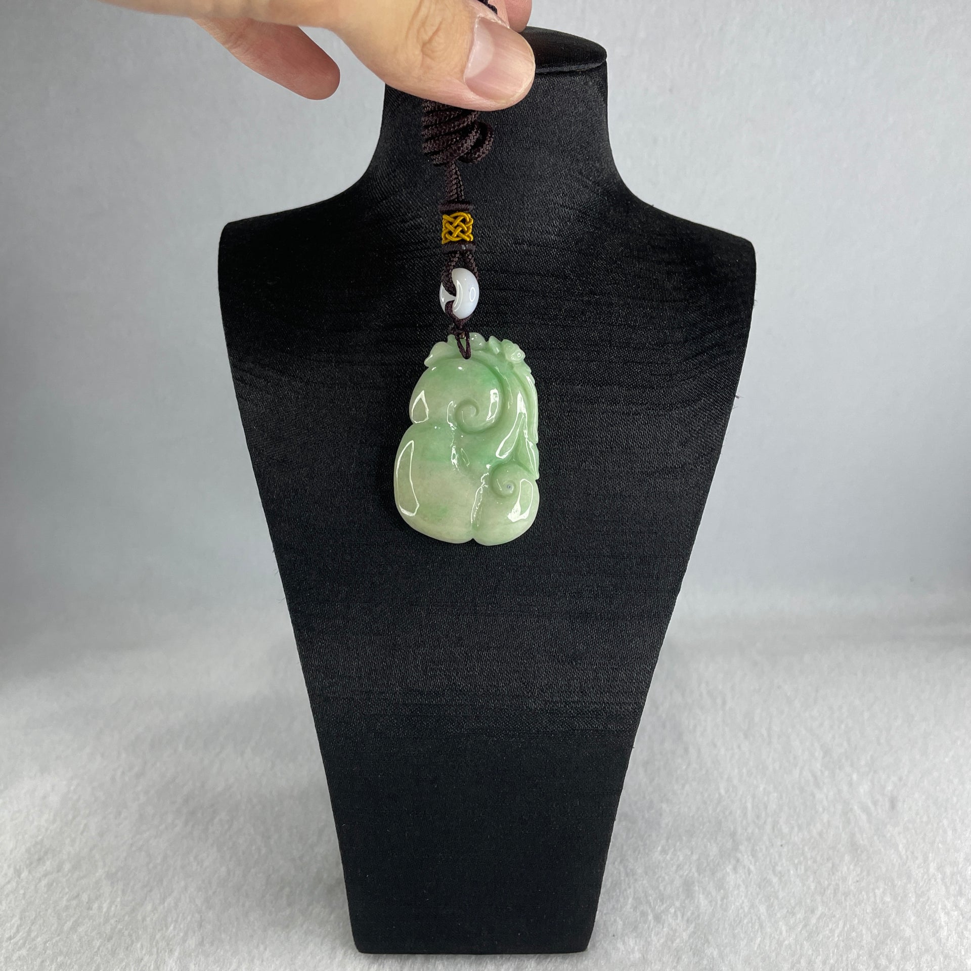 Natural Type A Green with Apple Green Piao Hua Jadeite Ruyi Pendant 20.67g 43.4 by 29.7 by 7.0mm - Huangs Jadeite and Jewelry Pte Ltd