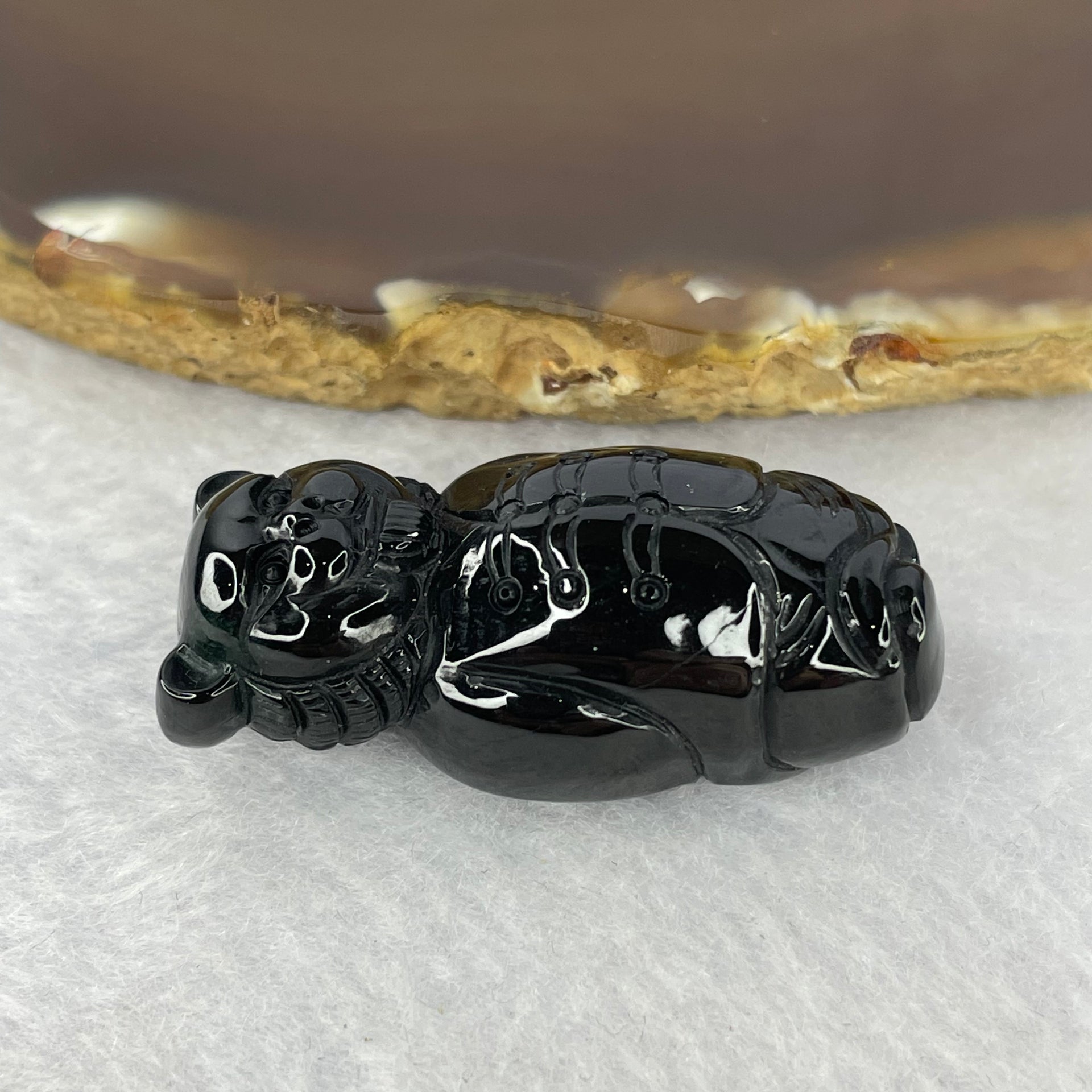Type A Opaque Black Omphasite Jadeite Tiger Pendant A货墨翠老虎牌 18.92g 38.3 by 18.3 by 14.7mm - Huangs Jadeite and Jewelry Pte Ltd