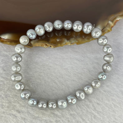 Natural Sliver Grey Pearl Bracelet 10.70g 6.9 mm 28 Pearls - Huangs Jadeite and Jewelry Pte Ltd
