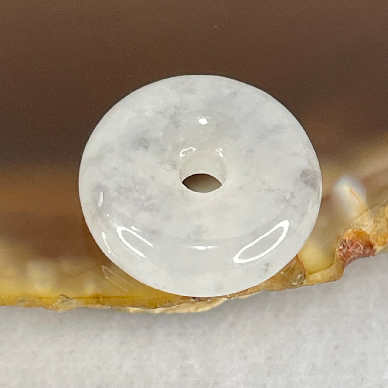 Type A Semi Icy Light Lavender With Wuji Grey Spots Jadeite Ping An Kou Charm/Pendant 2.10g 14.1 by 5.0mm - Huangs Jadeite and Jewelry Pte Ltd