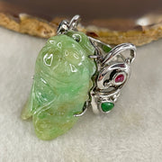 Antique Natural Type A Light Green with Brownish Piaohua Jadeite Insect with S925 Sliver and Gem Stones Ring 23.79g 33.4 by 11.6 by 13.0mm US 8.7 HK 19.5 - Huangs Jadeite and Jewelry Pte Ltd