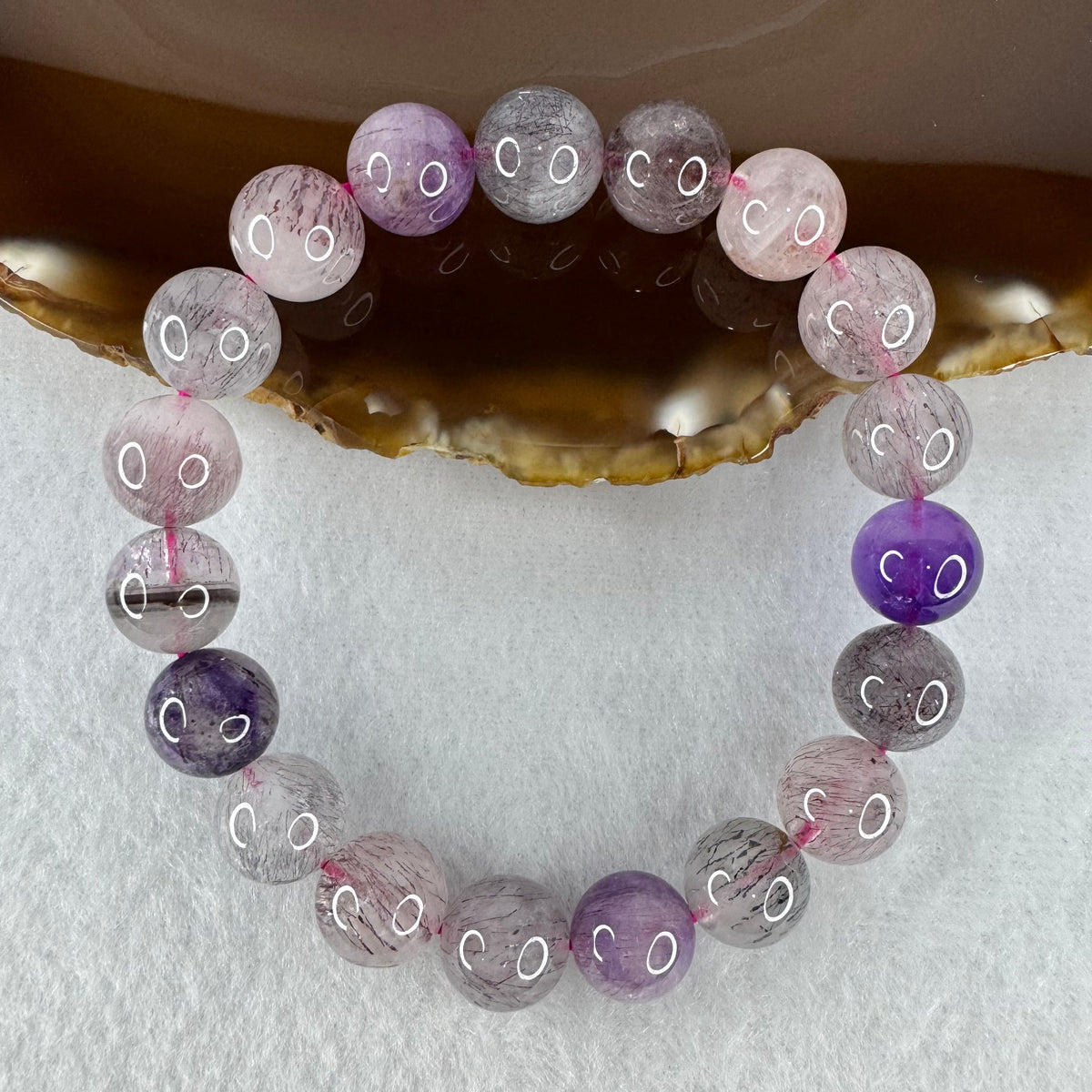Certified Above Average Grade Natural Super 7 Crystal Beads Bracelet | 10.9mm Sacred 7-Mineral Synergy (32.36g | 16.5cm Wrist Sizing | 19 Beads)