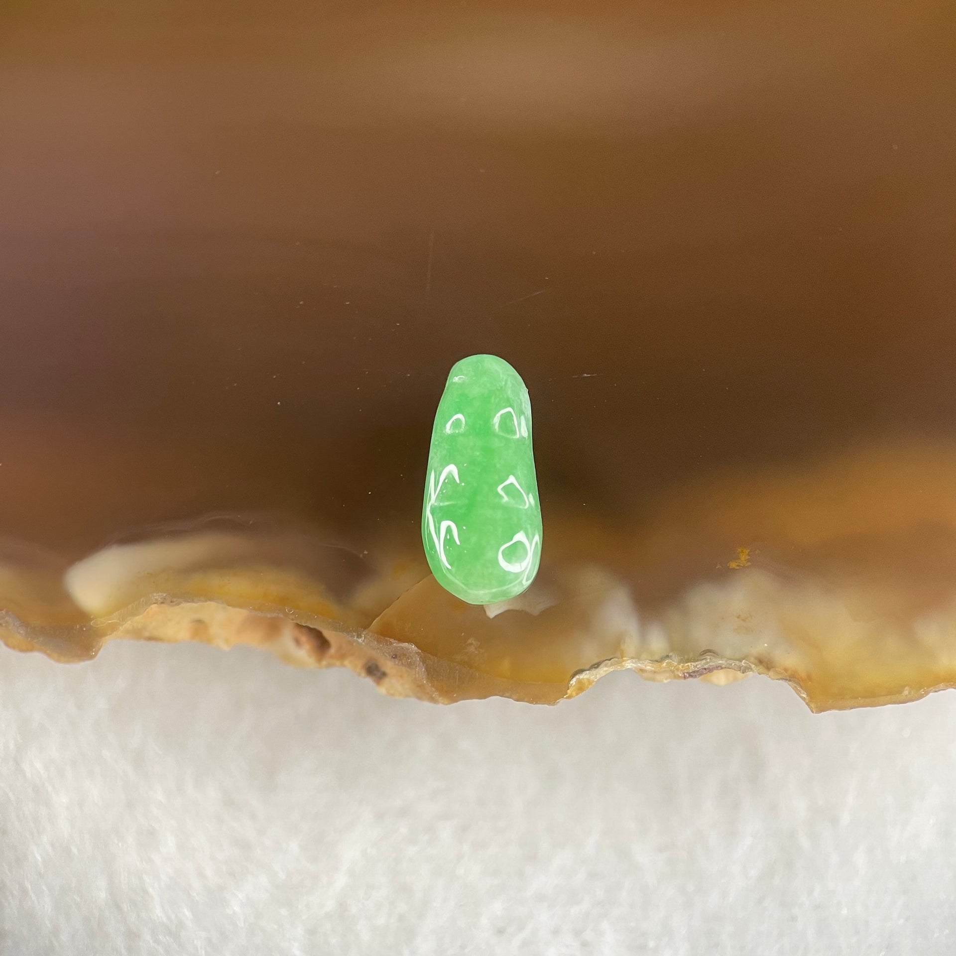 Type A Old Mine Full Green Jadeite Peapod Charm Stone For Setting 0.26g 10.6 by 4.8 by 2.2mm - Huangs Jadeite and Jewelry Pte Ltd