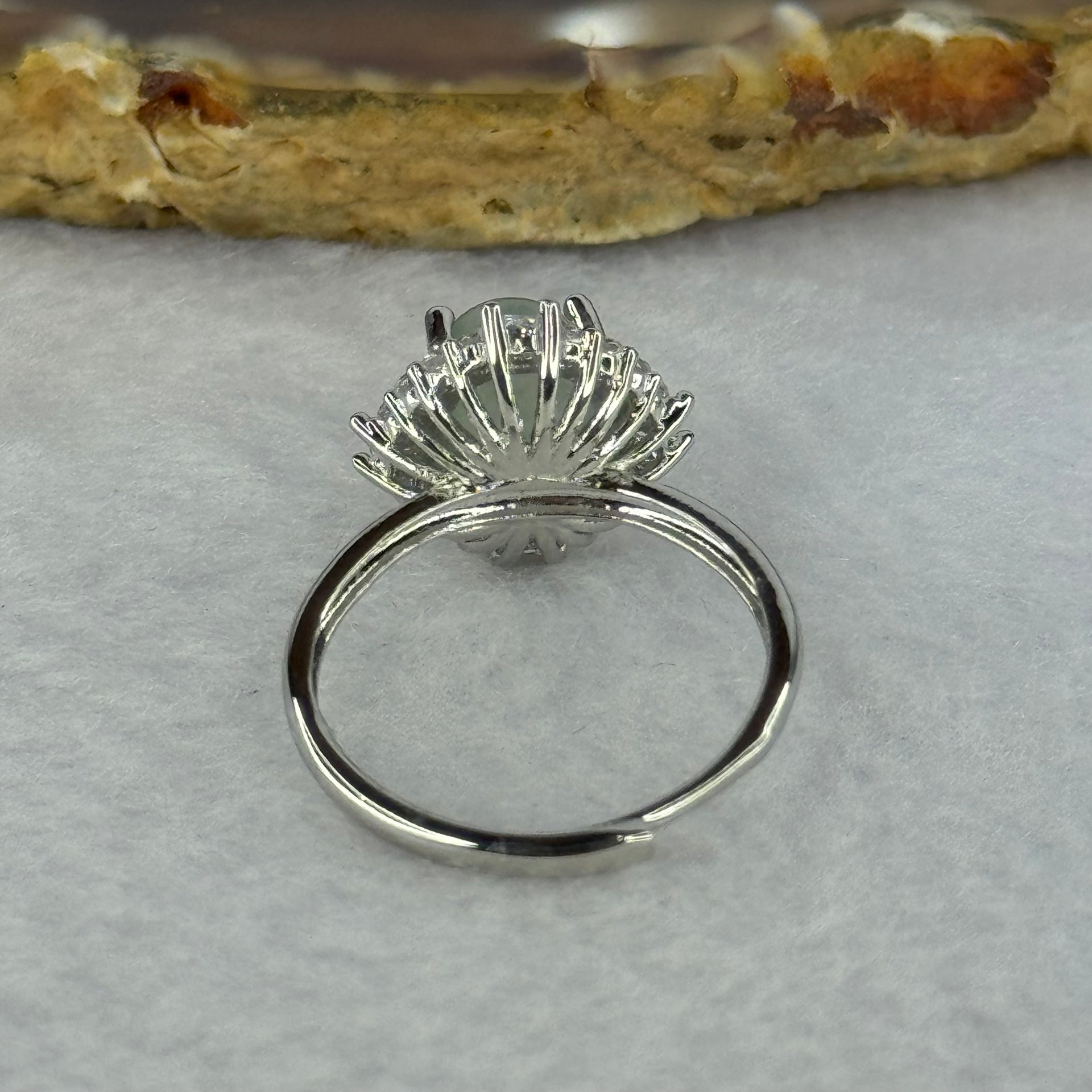 Type A Semi Icy Light Green Jadeite with Crystals in S925 Sliver Ring (Adjustable Size) 2.86g 9.3 by 7.4 by 5.0mm - Huangs Jadeite and Jewelry Pte Ltd