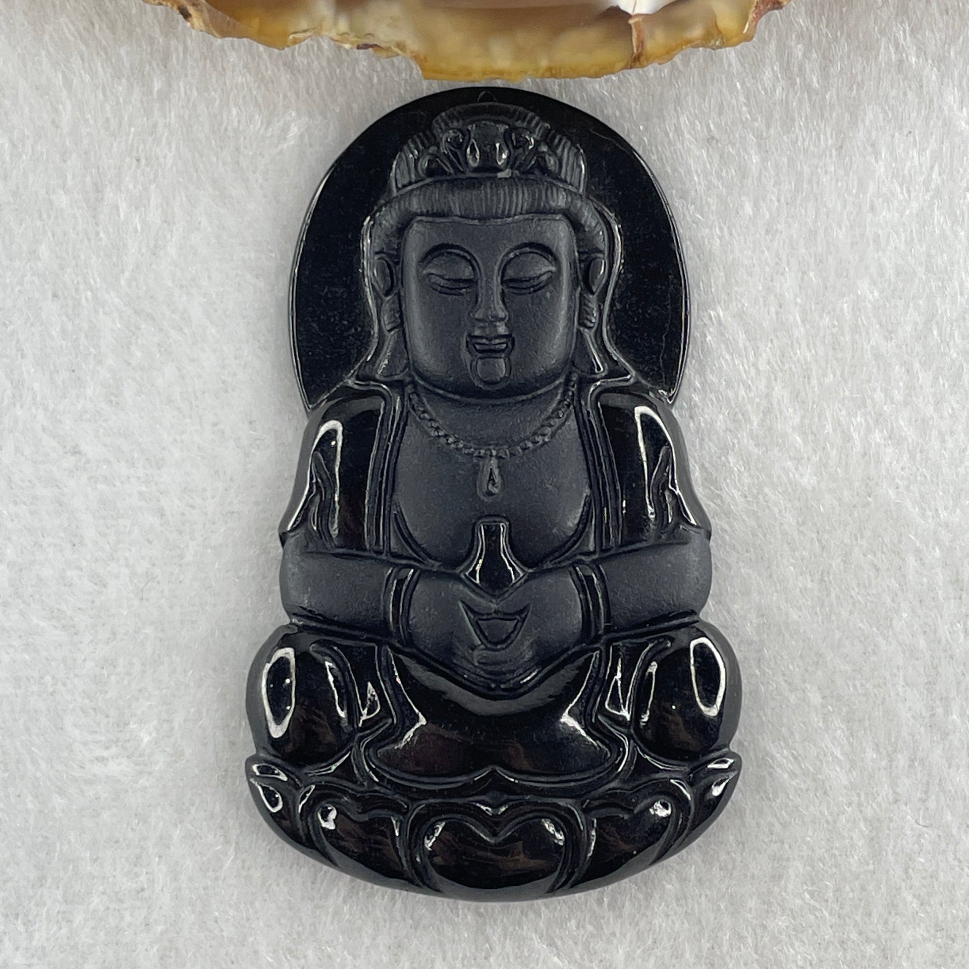 Type A Opaque to Partial Translucent Black Omphacite Jadeite Guan Yin on Dragon Pendant 36.54g 66.7 by 43.5 by 8.0mm - Huangs Jadeite and Jewelry Pte Ltd