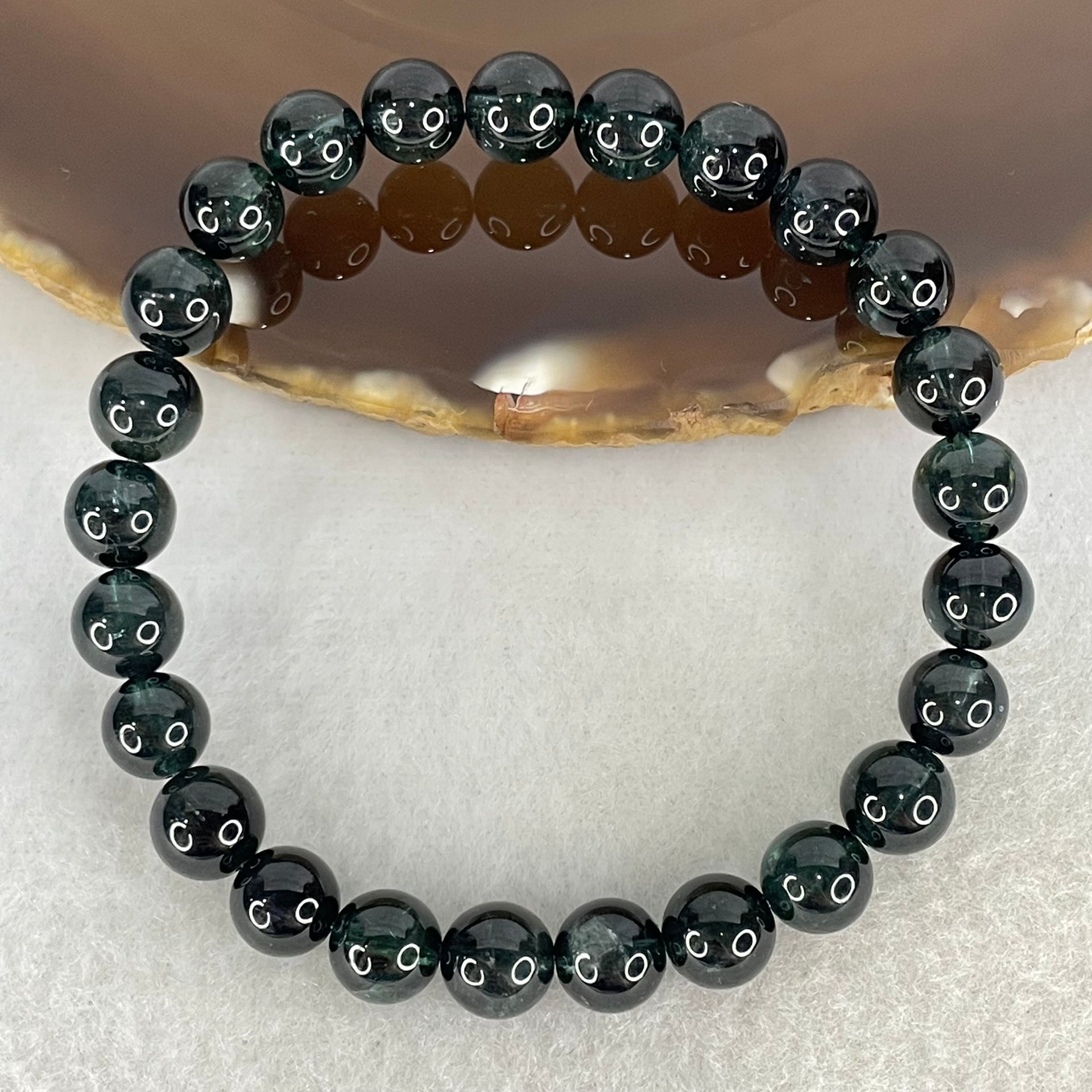 Rare Very Good Grade Natural Blue Tourmaline Beads Bracelet 15.00g 15cm 7.3mm 25 Beads - Huangs Jadeite and Jewelry Pte Ltd