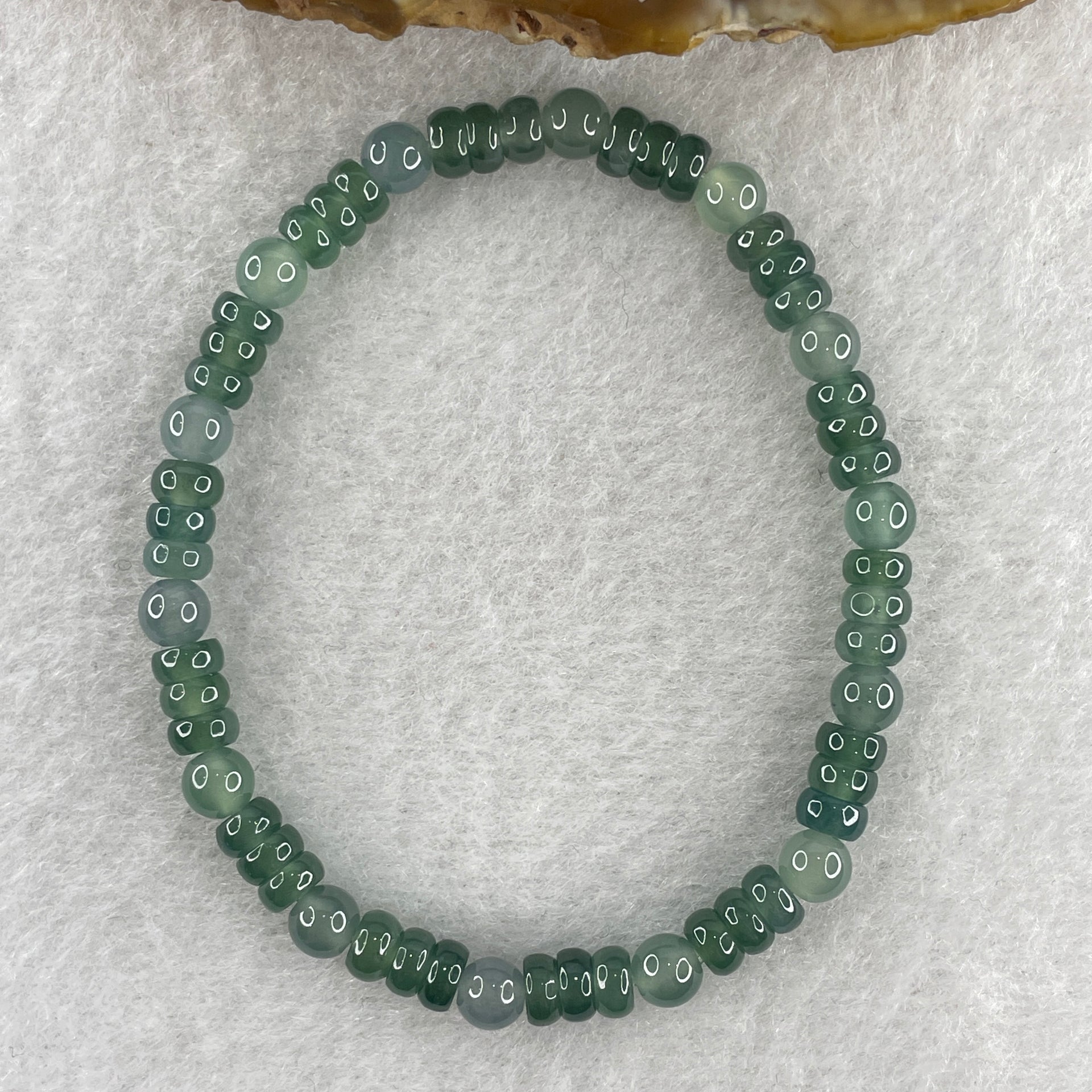 Natural Type A Semi Icy Blueish Green Jadeite Donut Beads Bracelet 8.59g 15cm 5.0mm 56Beads - Huangs Jadeite and Jewelry Pte Ltd