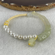 Natural Type A Semi Icy Light Green with Yellowish Jadeite Bamboo with Lotus Charm Bracelet 14.64g 15.5cm 6.18 by 7.5 by 8.2mm - Huangs Jadeite and Jewelry Pte Ltd