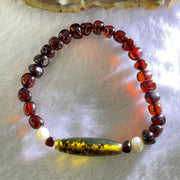 Natural Spirit Grass Amber Beads Bracelet 天然灵草珀手链 5.74g 15cm 30.0 by 8.5 by 1 Bead 7.4 mm 24 Beads - Huangs Jadeite and Jewelry Pte Ltd