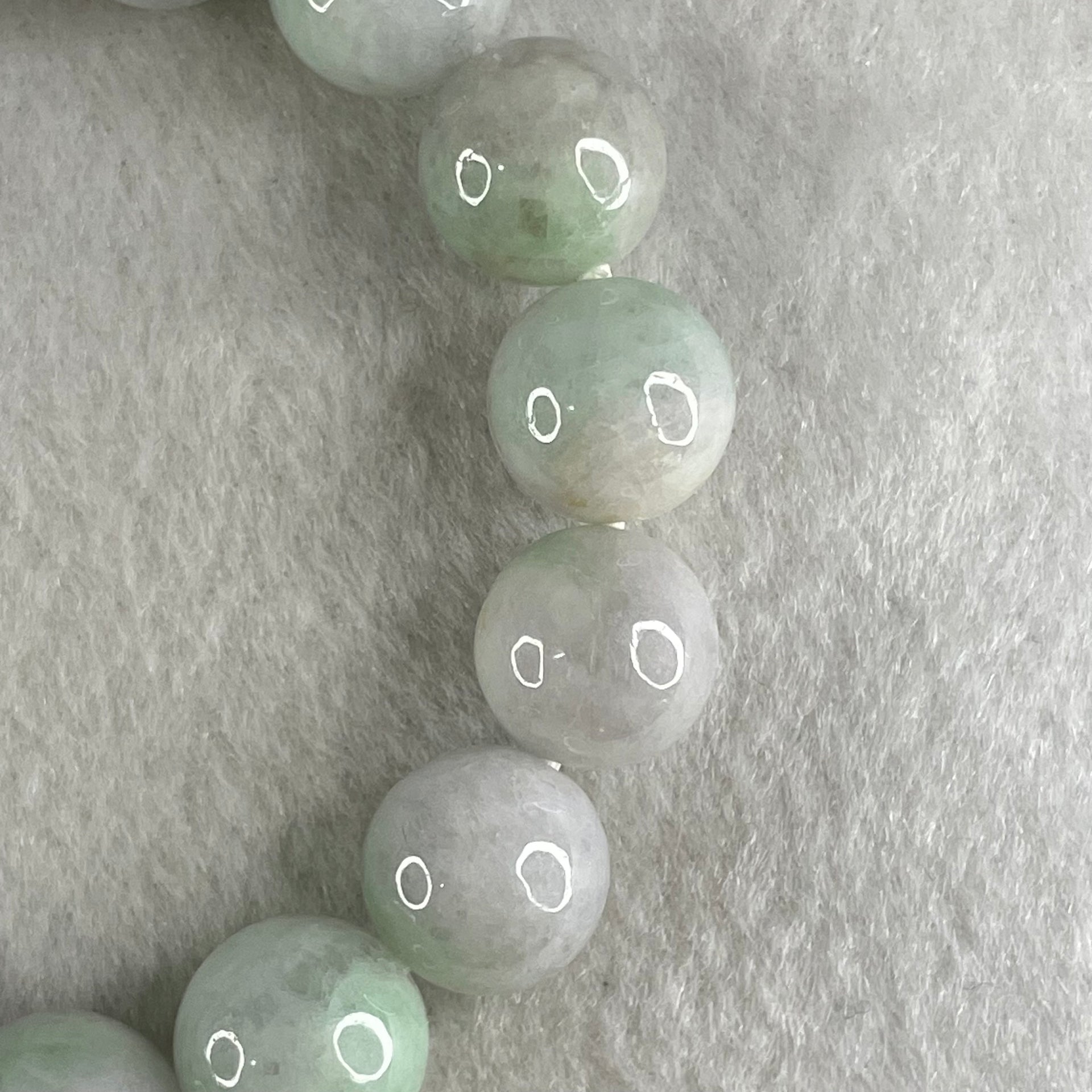 Type A Light Green with Slight Light Lavender Jadeite Beads Bracelet 47.81g 15cm 12.2mm 16 Beads - Huangs Jadeite and Jewelry Pte Ltd