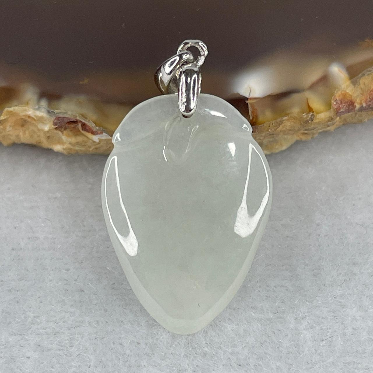 Natural Type A Faint Green Jadeite Longevity Peach Pendant | Authentic Myanmar Feicui Wellness & Vitality Amulet | Delicate Minimalist Sacred Talisman (2.75g | 22.8x16.2x3.7mm)