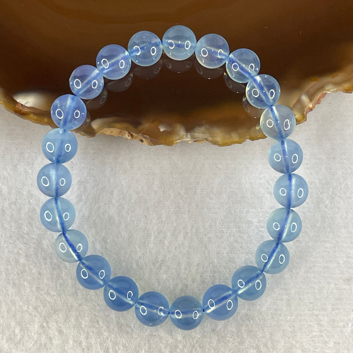Certified Good Grade Natural Aquamarine Beads Bracelet | 15.5cm with 23 Beads 8.3mm (16.80g | Ocean Blue Translucency | Throat & Third Eye Chakra Harmony, Tranquil Communication & Serene Wealth Shield)