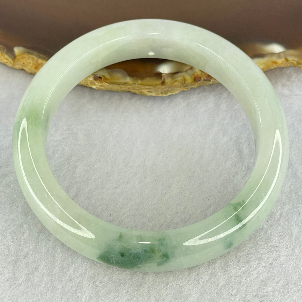 Type A Light Green and Dark Blueish Green Piao Hua Jadeite Bangle Internal Diameter 55.2mm 55.75g 12.5 by 8.8mm (External Line) - Huangs Jadeite and Jewelry Pte Ltd