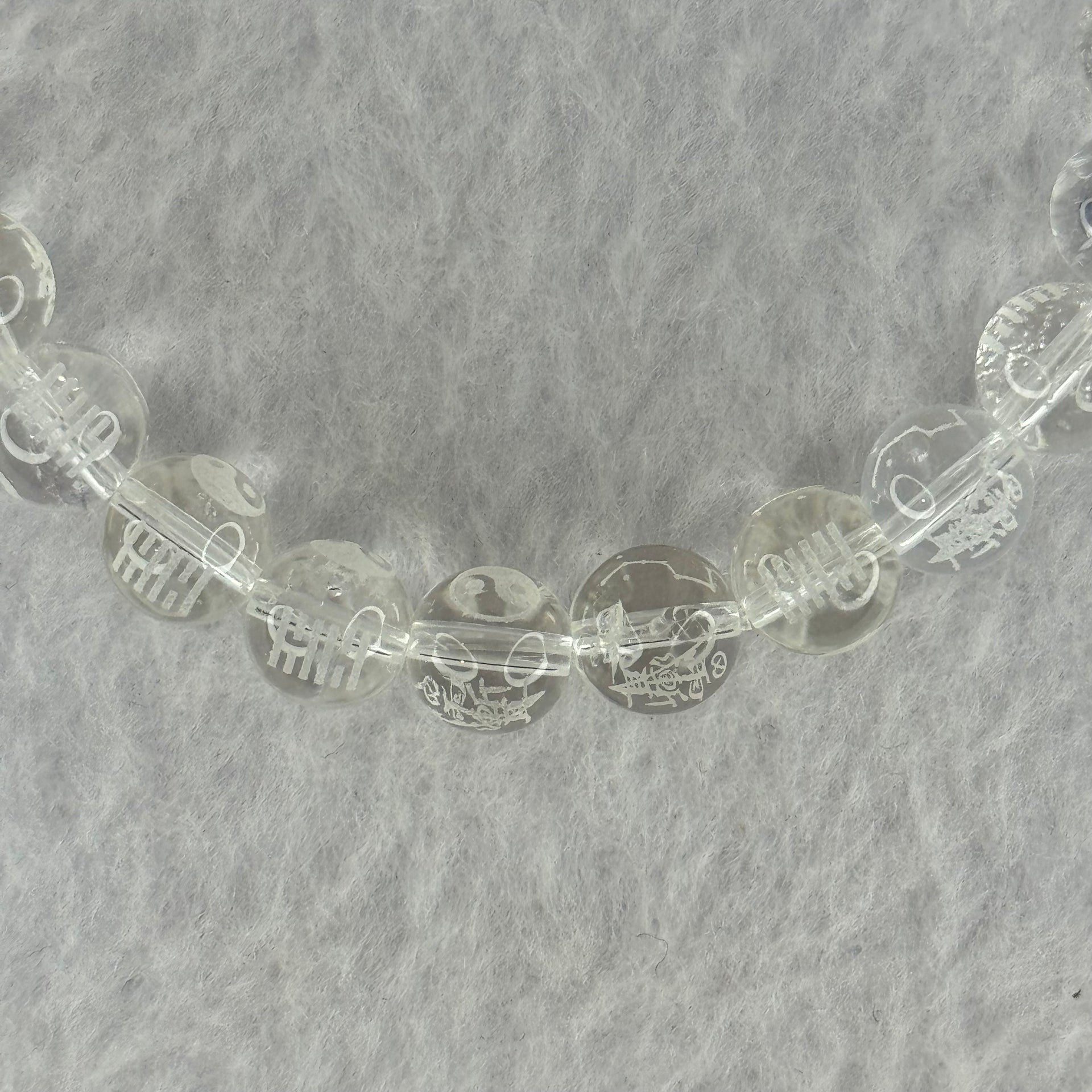 Natural Clear Quartz Beads with Inscription Bracelet 17.91g 15cm 8.4mm 23 Beads - Huangs Jadeite and Jewelry Pte Ltd