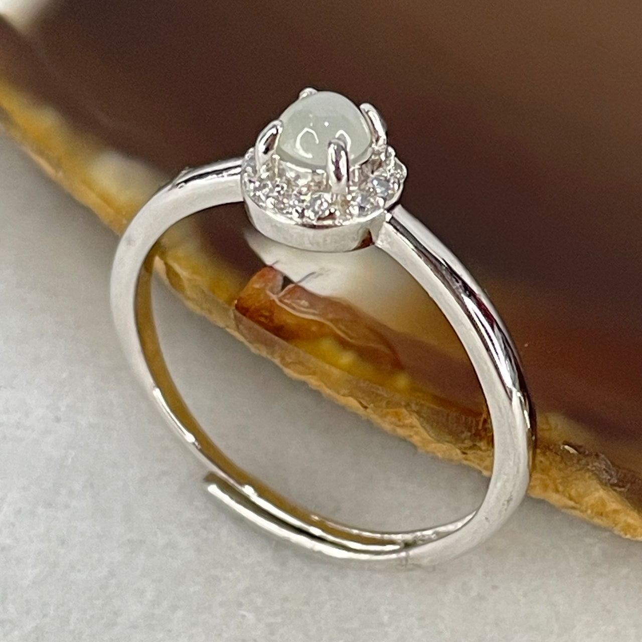 Type A Semi Icy Lavender Cabochon Jadeite in S925 Sliver Ring (Adjustable Size) 1.26g 3.5 by 3.0mm - Huangs Jadeite and Jewelry Pte Ltd