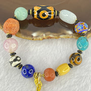 Muti Treasure with Tibetan Old Oily Agate Dzi Beads 3 Eye with Natural Crystals Beads Bracelet 37.56g 16.5cm 21.8 by 13.5mm, 11.2 by 11.7mm, 9.8 by 10.3mm - Huangs Jadeite and Jewelry Pte Ltd