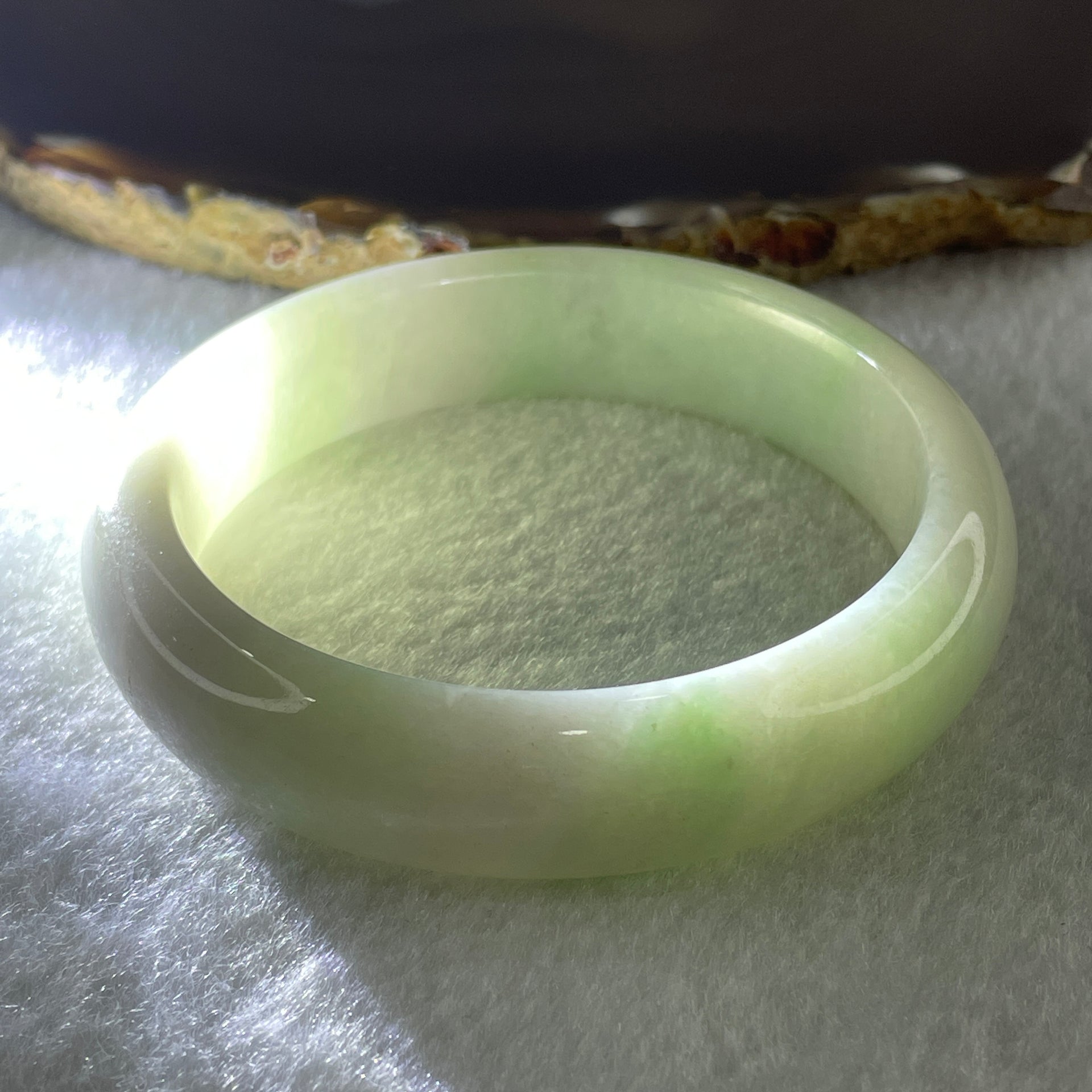 Type A Natural Light Green with Faint Lavender Jadeite Bangle 68.40g Inner Diameter 58.0mm 15.2 by 8.8mm (Slight External Line) - Huangs Jadeite and Jewelry Pte Ltd