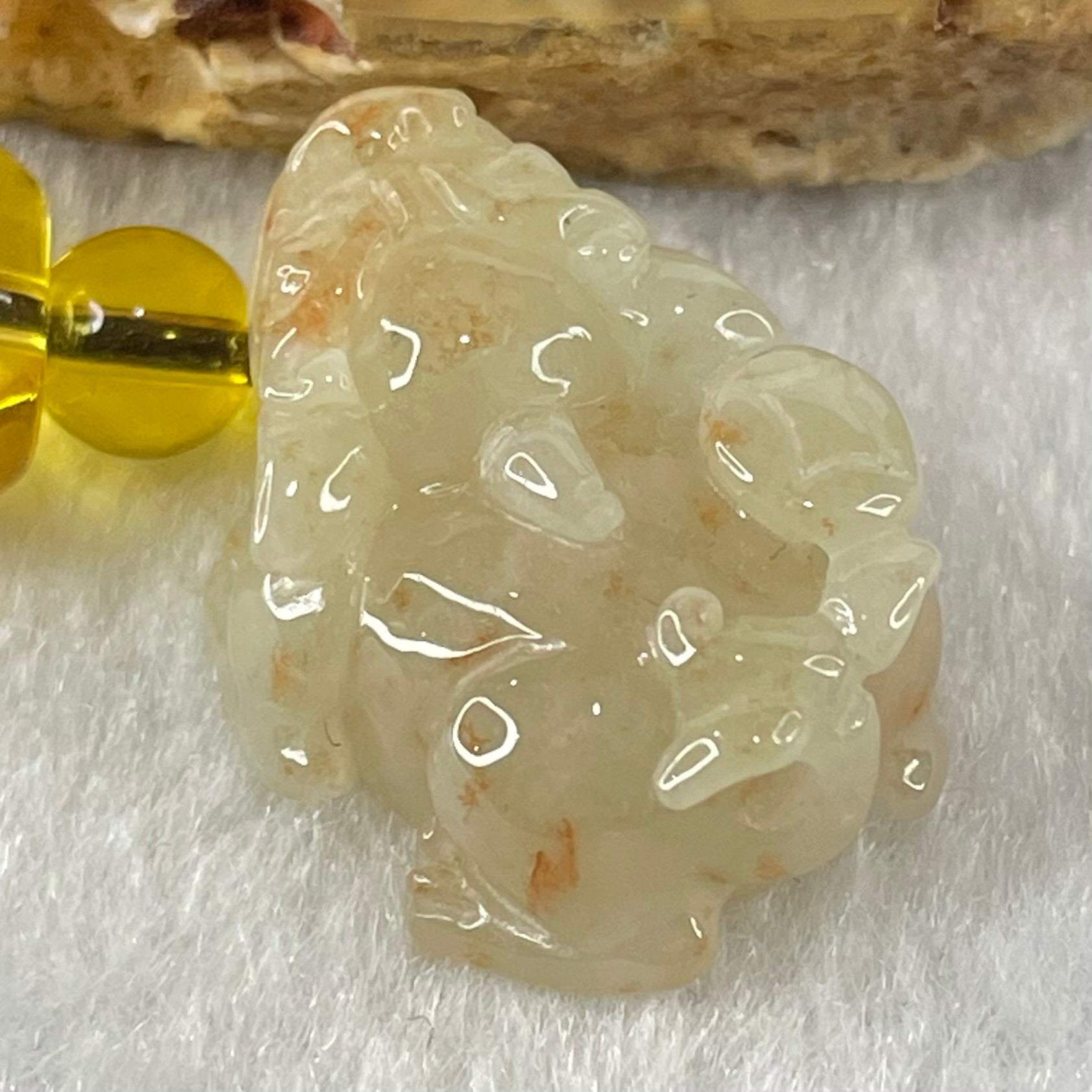 Type A Faint Yellow with Reddish Brown Spots Jadeite Male Pixiu Charm 8.27g 22.5 by 16 by 12.2mm - Huangs Jadeite and Jewelry Pte Ltd