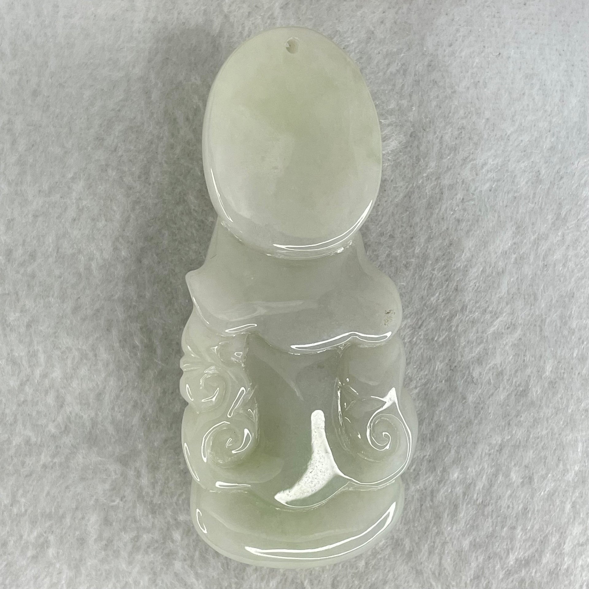 Type A Faint Green Lavender Jadeite Guan Yin Pendant 37.10g 61.8 by 28.3 by 14.3mm - Huangs Jadeite and Jewelry Pte Ltd