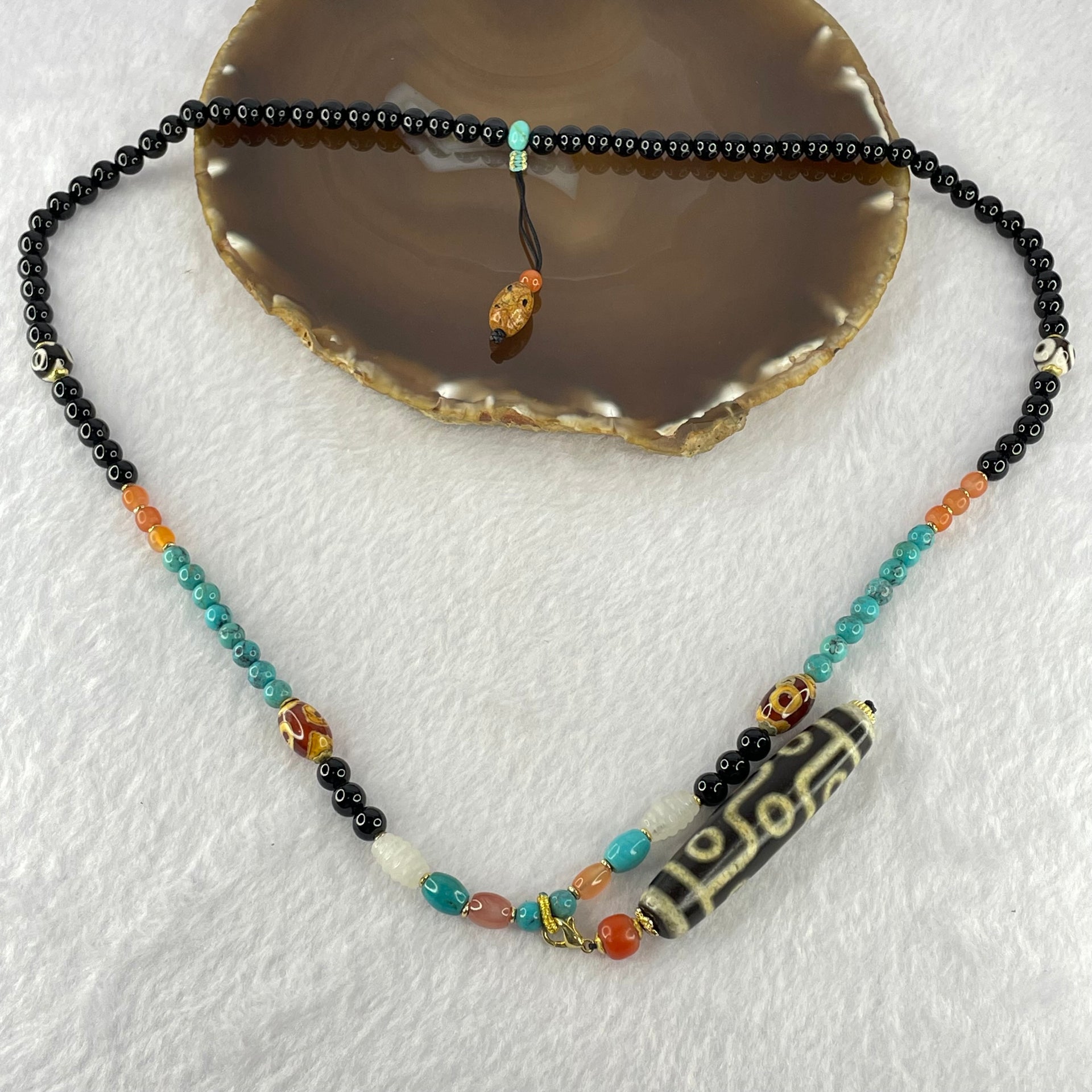 Muti Treasure with Powerful Tibetan Old Oily Agate Mix Dzi Beads Necklace (3 Eye and 9 Eye) 49.72g 60cm 56.2 by 12.8 Bead 12.3 by 8.3mm 2 Beads 8.3mm 2 Beads - Huangs Jadeite and Jewelry Pte Ltd