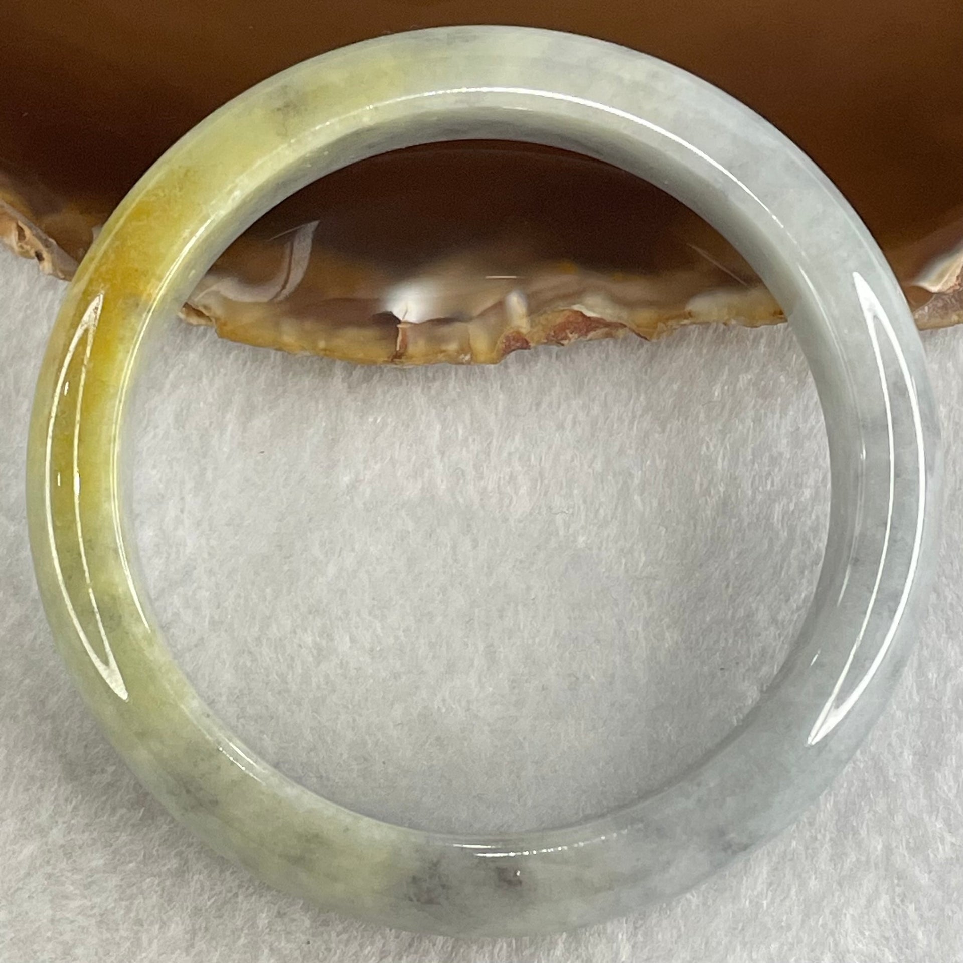 Type A Light Blueish Green with Brownish Yellow Patch Jadeite Bangle 59.53g Internal Diameter 57.4mm 13.4 by 8.3mm (Close to Perfect) - Huangs Jadeite and Jewelry Pte Ltd