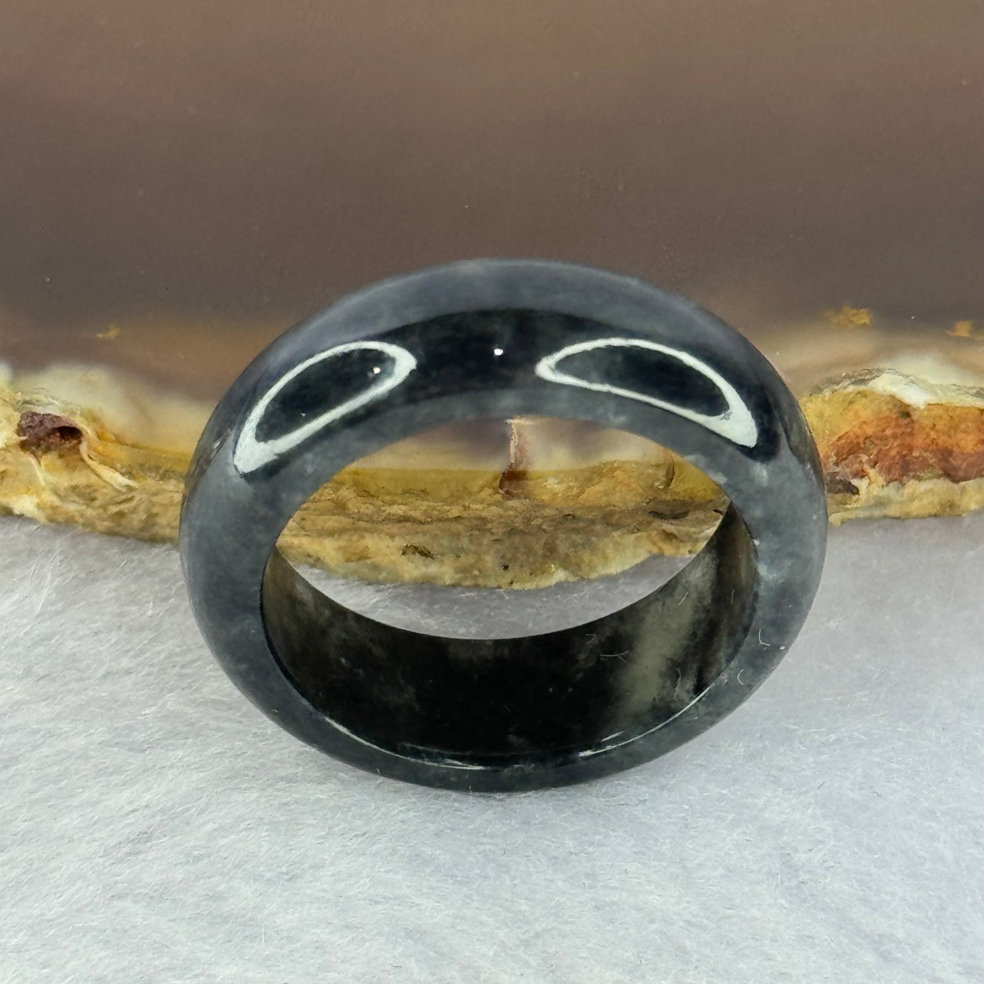 Type A Black Wuji Jadeite Ring 4.19g 7.2 by 3.4mm US8.25 HK18 - Huangs Jadeite and Jewelry Pte Ltd