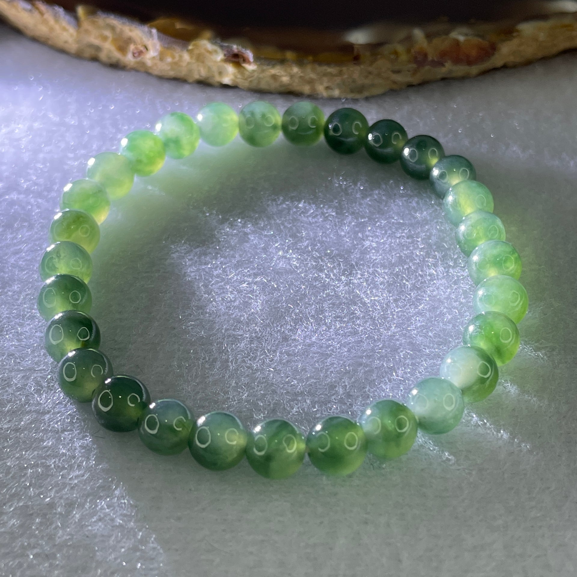 High Grade Natural Type A Blueish Green Jadeite Beads Bracelet 13.88g 15.5cm 6.6mm 29 Beads - Huangs Jadeite and Jewelry Pte Ltd