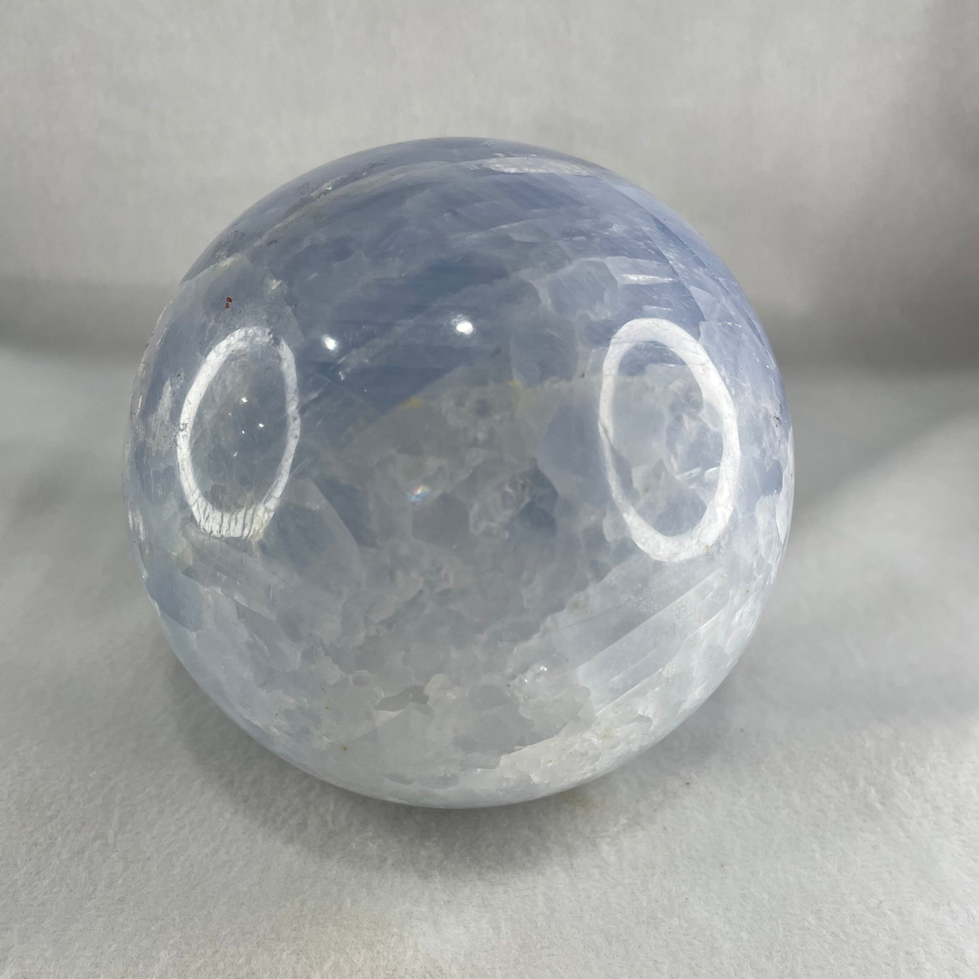 Natural Blue Calcite Crystal Sphere Ball 天然蓝色方解石球 with Wooden Stand 1,535.9g 99.0 by 130.0mm - Huangs Jadeite and Jewelry Pte Ltd