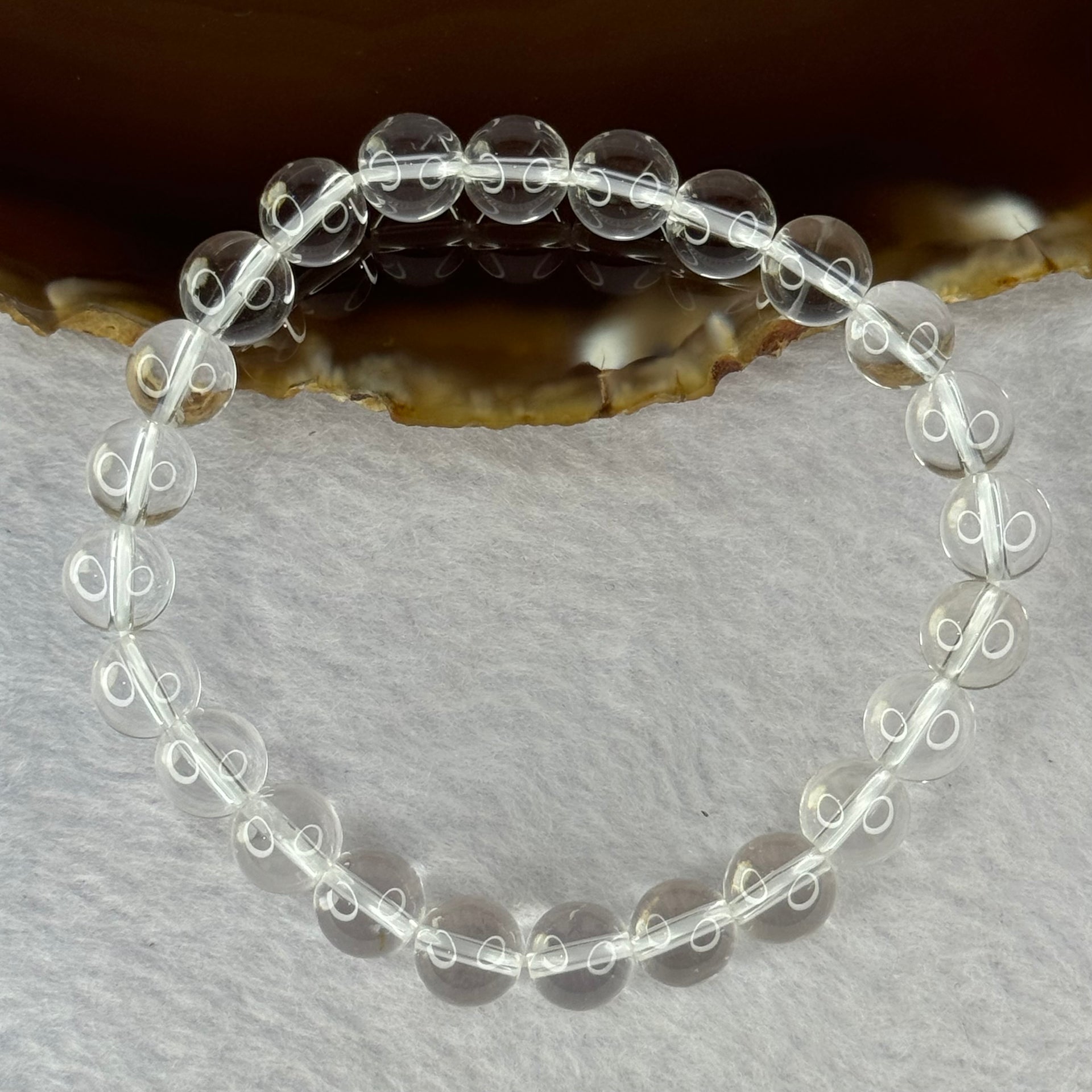 Natural Clear Quartz Bracelet 天然白水晶手链 18.78g 16.5cm 8.4mm 24 Beads - Huangs Jadeite and Jewelry Pte Ltd