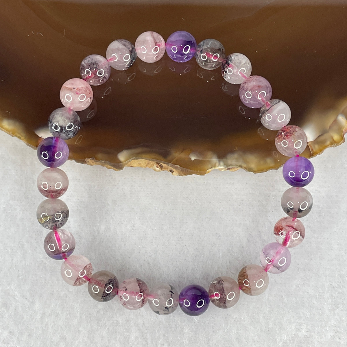 Certified Above-Average Grade Natural Super 7 Crystal Beads Bracelet | High-Density Multi-Bead Stackable Strand | Authentic Sacred Seven Multi-Mineral Inclusions Quartz Spiritual Catalyst & Auric Shield Bracelet (12.47g | 15.5cm Length | 7.3mm | 26 Beads)