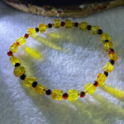 Natural Yellow Amber Square Shape with Cognac Amber Round Shape Bracelet 4.31g 18cm 6.3mm 20 Beads - Huangs Jadeite and Jewelry Pte Ltd