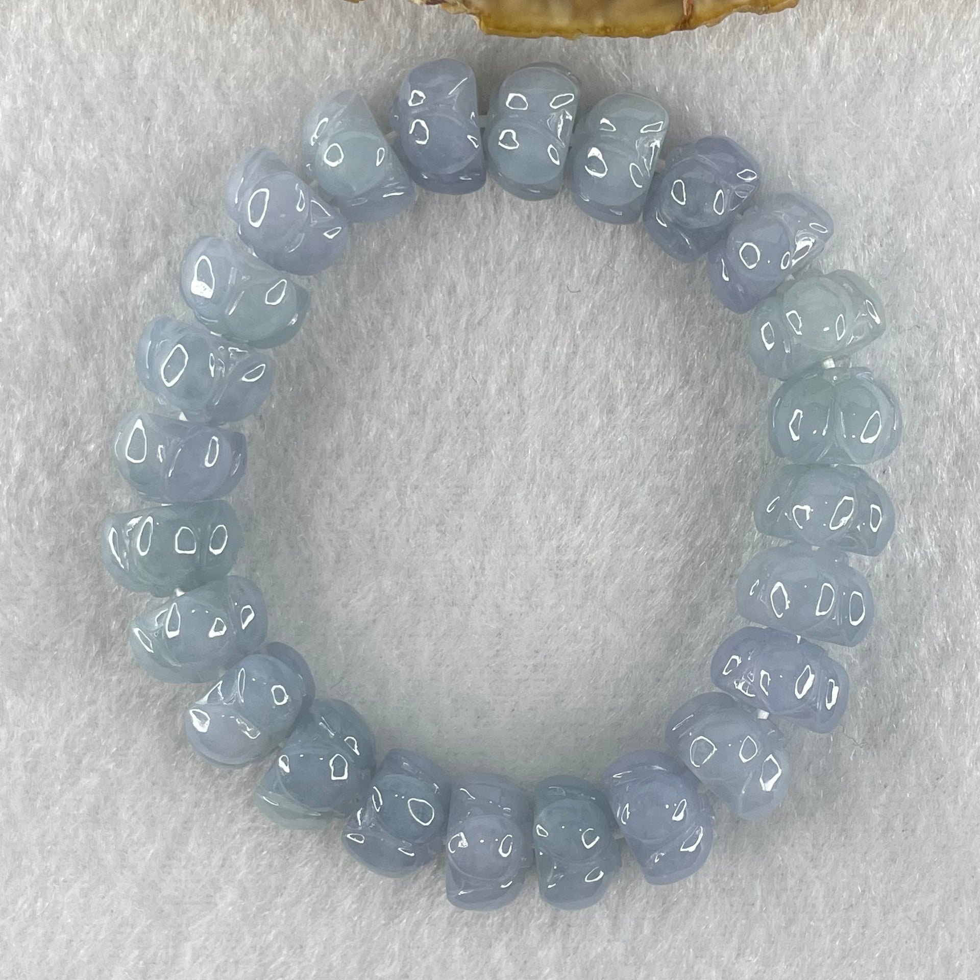 High Grade Type A Full Intense Blueish Lavender Jadeite Lotus Flower Beads Bracelet 33.91g 14cm 10.7mm 24pcs - Huangs Jadeite and Jewelry Pte Ltd
