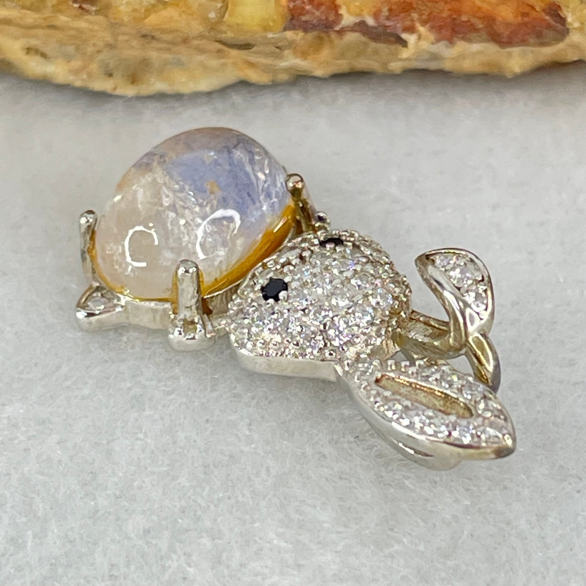 Rare Natural Blue Dumortierite Rutilated Quartz in S925 Sliver Rabbit Pendant 2.40g 10.0 by 7.1 by 5.5mm - Huangs Jadeite and Jewelry Pte Ltd