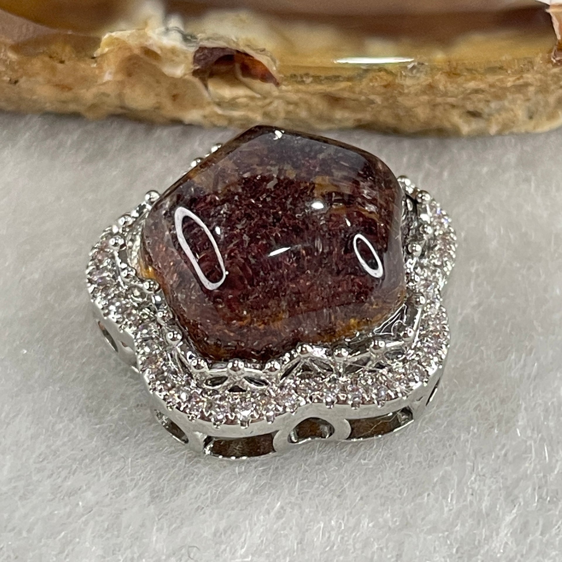 Natural Red Phantom Pendant Star Shape in S925 Sliver with Cubic Zirconia 4.94g 13.7 by 14.0 by 5.0mm - Huangs Jadeite and Jewelry Pte Ltd