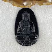 Type A Opaque to Partial Translucent Black Omphacite Jadeite Amitabha Buddha Pendant Dog and Boar Pig Zodiac Guardian 15.85g 51.9 by 33.2 by 7.6mm - Huangs Jadeite and Jewelry Pte Ltd