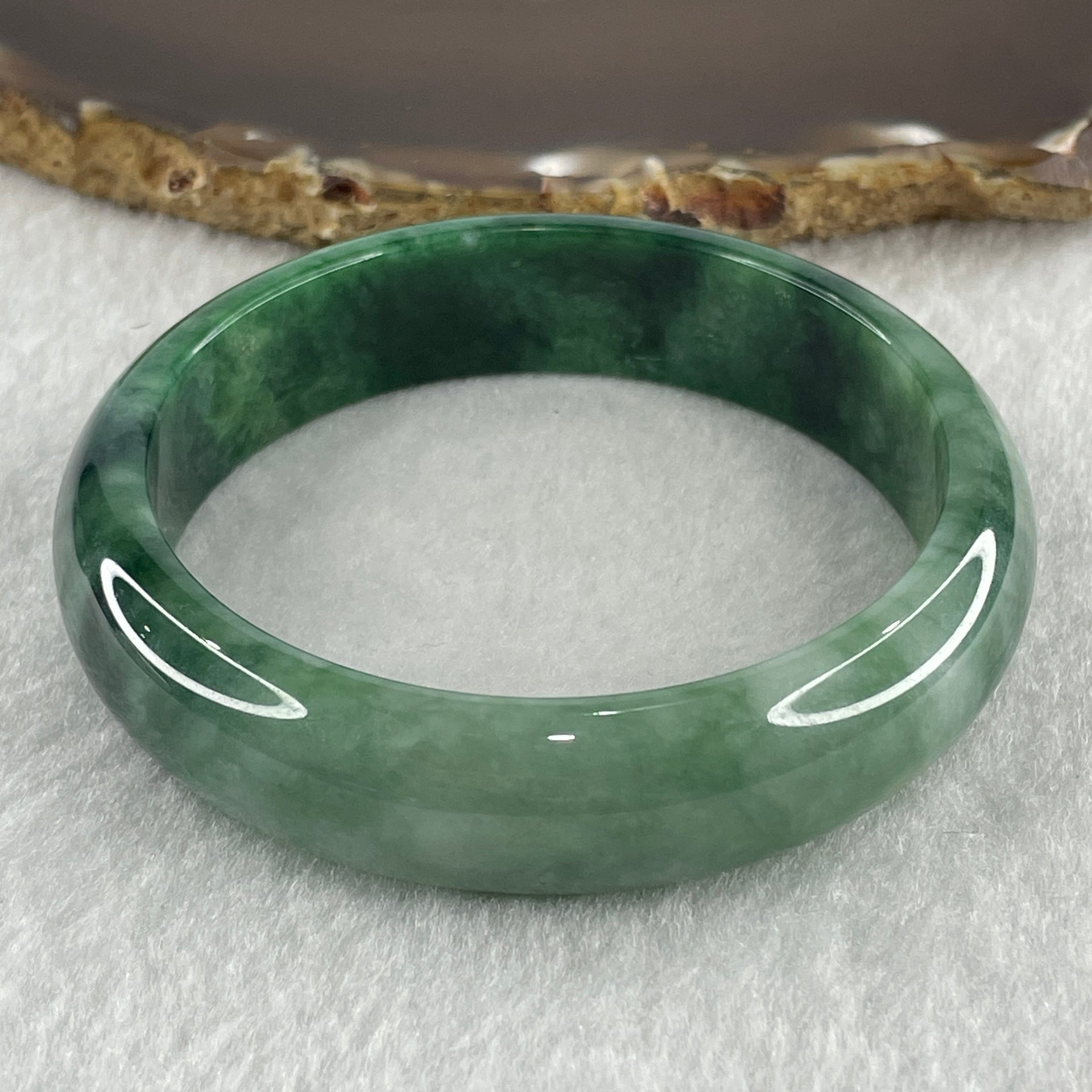 Certified Type A Natural Green with Emerald Green and White Spot Jadeite Bangle 58.20g Inner Diameter 57.9mm 14.8 by 7.7mm (Very Slight Internal Line) - Huangs Jadeite and Jewelry Pte Ltd