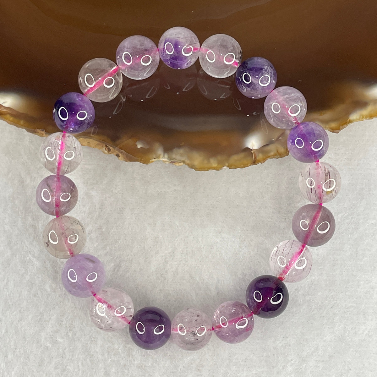 Certified Above Average Grade Natural Super 7 Crystal Beads Bracelet | 9.9mm Sacred 7-Mineral Synergy Statement Power (25.60g | 16cm Wrist Sizing | 20 Beads)