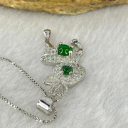 Type A Icy Green Omphasite Jadeite Cabochons in Sliver Deer Pendent Necklace 4.22g Middle Jadeite 4.3 by 1.5mm - Huangs Jadeite and Jewelry Pte Ltd