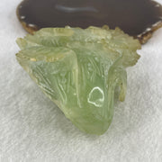 Natural Light Green Serpentine Cabbage Display with Wooden Stand 450.66g 114.5 by 90.0 by 175.0mm - Huangs Jadeite and Jewelry Pte Ltd