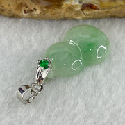 Natural Type A Semi Icy Light Green with Apple Green Piao Hua Flora Jadeite Calabash Hulu Pendant in Stainless Steel Clasp 2.44g 21.0 by 13.8 by 4.9mm - Huangs Jadeite and Jewelry Pte Ltd